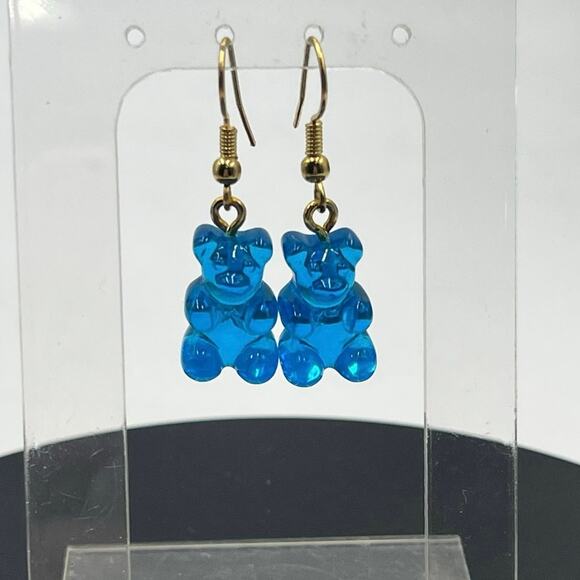 Crystal Haze Designer Nostalgia Blue Resin  Bear Earrings Azure Repaired Dangles - Picture 4 of 5